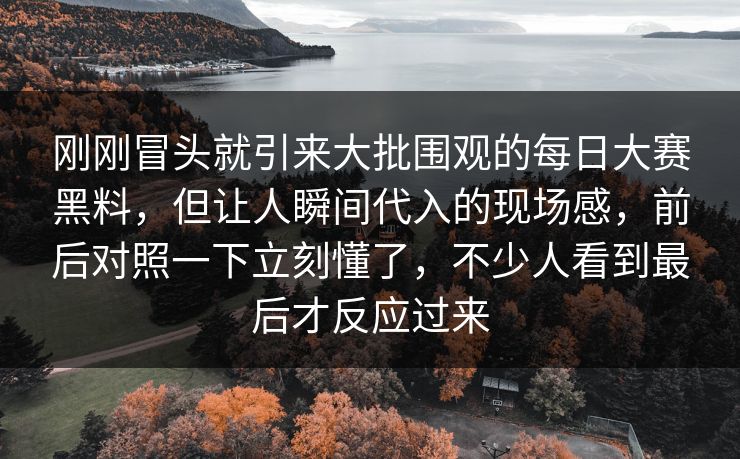 刚刚冒头就引来大批围观的每日大赛黑料，但让人瞬间代入的现场感，前后对照一下立刻懂了，不少人看到最后才反应过来